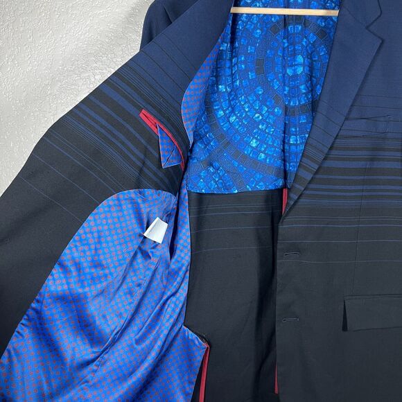 Robert Graham Mens Blazer 40 Classic Fit Wool Striped Ombre Sport Coat Navy - Picture 7 of 13